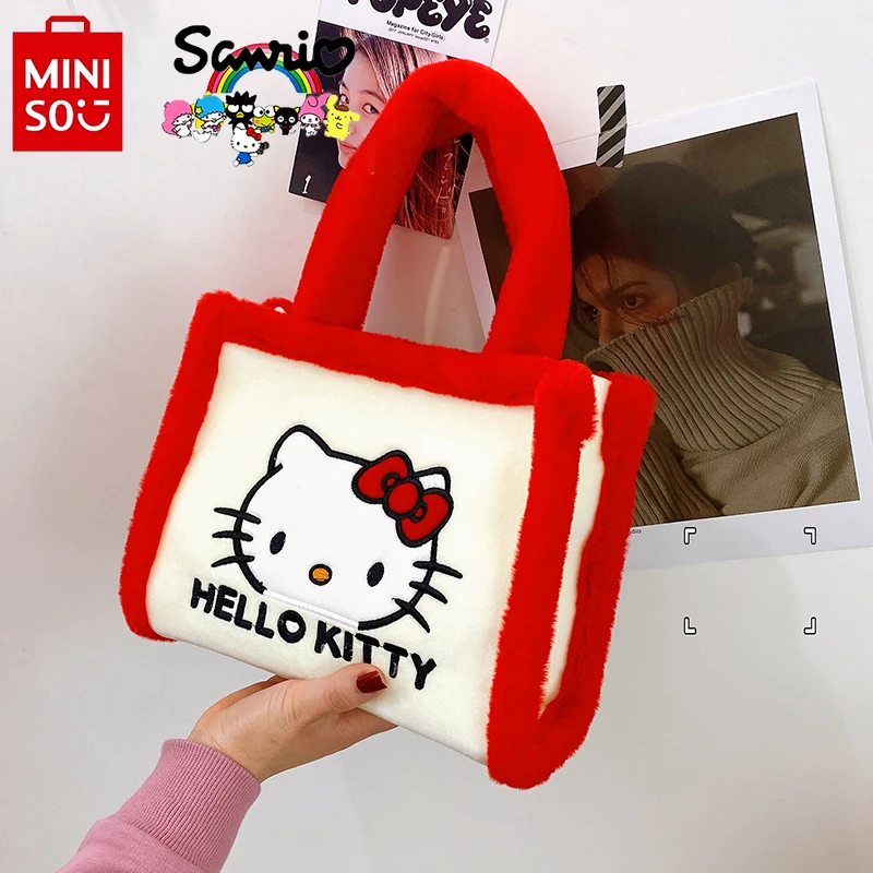 Miniso Sanrio New Women's Plush Bag Fashionable High Quality Girl Handbag Cartoon Casual Large Capacity Women's Shoulder Bag