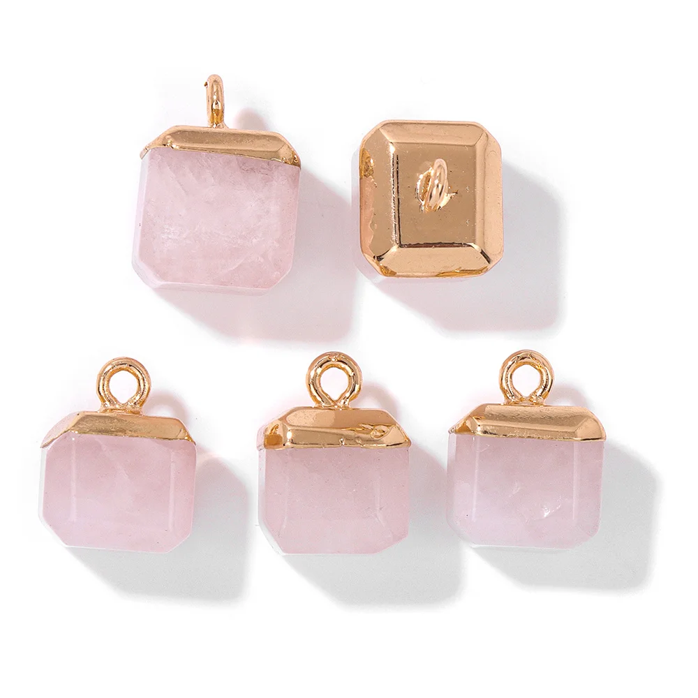 Natural Rose Quartz Stone Pendant Connectors Shape Waterdrop Cross Pink Crystal Charms for Jewelry Making Necklace DIY Bracelet