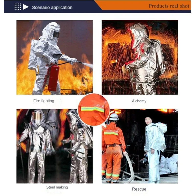 High Quality 1000 Degree Thermal Radiation Heat Resistant Aluminized Suit Fireproof Clothes firefighter uniform