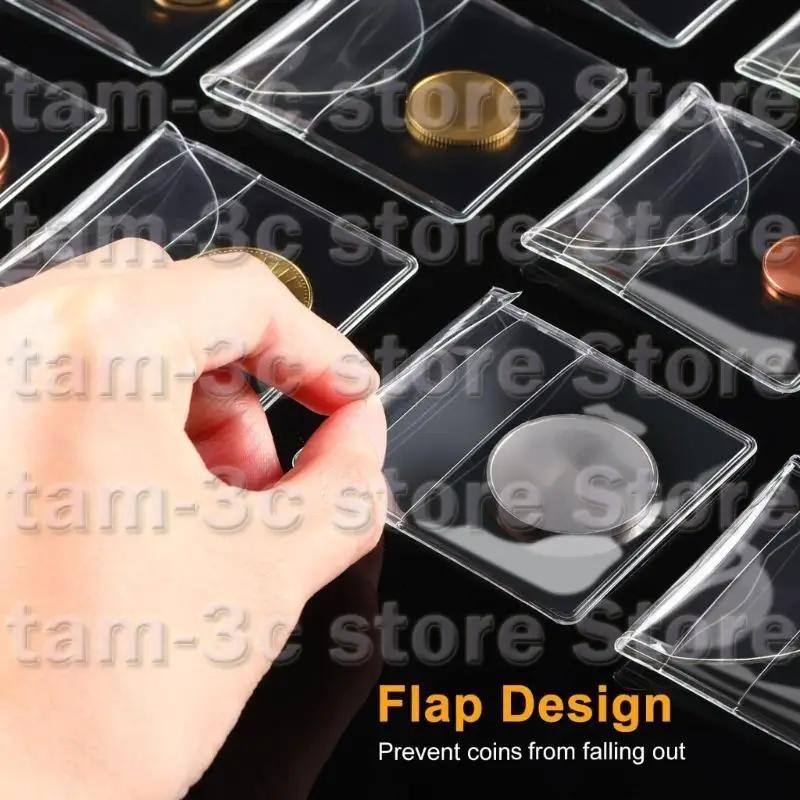 D0UA 50pcs 2 pulgadas monedas bolsillo individuales Protectores monedas plástico Pinguas moneda Soportes