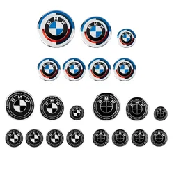 7Pcs Front Hood Emblem For BMW 50th Anniversary Logo 82mm+Rear Badge 74mm+Wheel Hub Cap 68mm+Steering Wheel Sticker 45mm