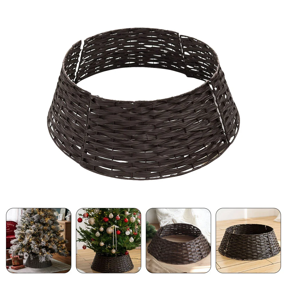 Christmas Tree Skirt Large Brown Handmade Woven Fence Decorative Base for Home Mall Bar Plastic Xmas naments Gifts Easy