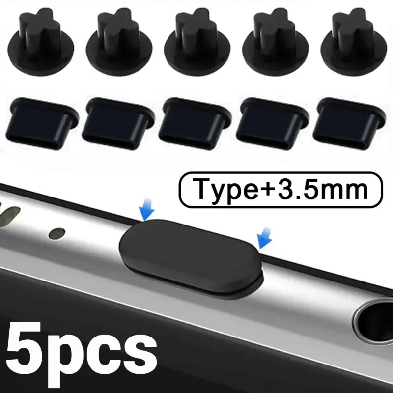 Silicone Anti-dust Plug Type C Plug Dust Plug 3.5mm Earphone Jack Cover USB Type-C Charging Port Dust Plug for Samsung Huawei