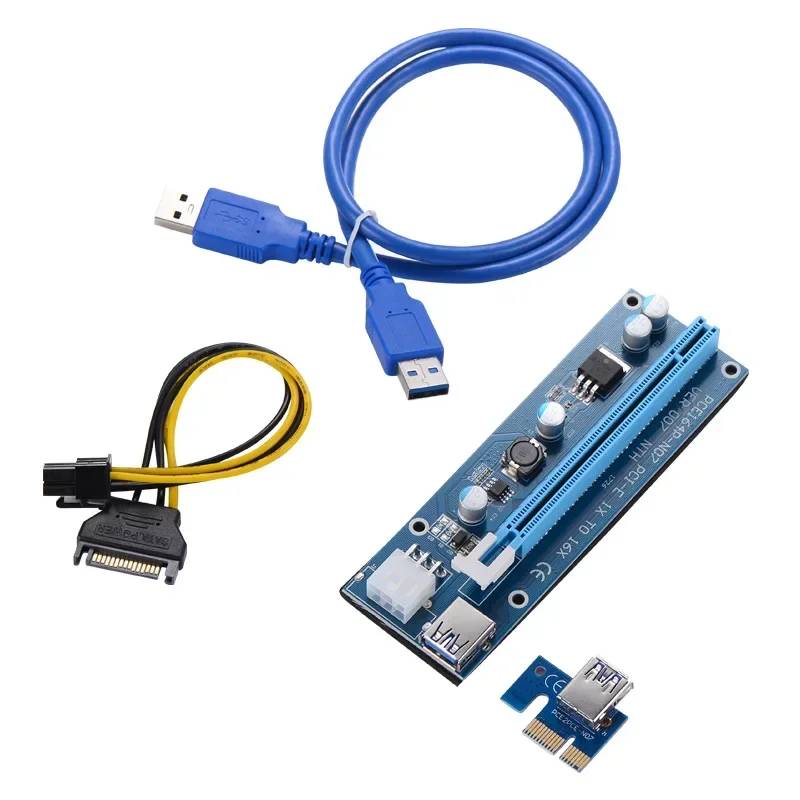 بطاقة PCI-E 1X إلى 16X Riser، USB 3.0، كابل طاقة PCI-E SATA إلى 6Pin لمنجم تعدين البيتكوين