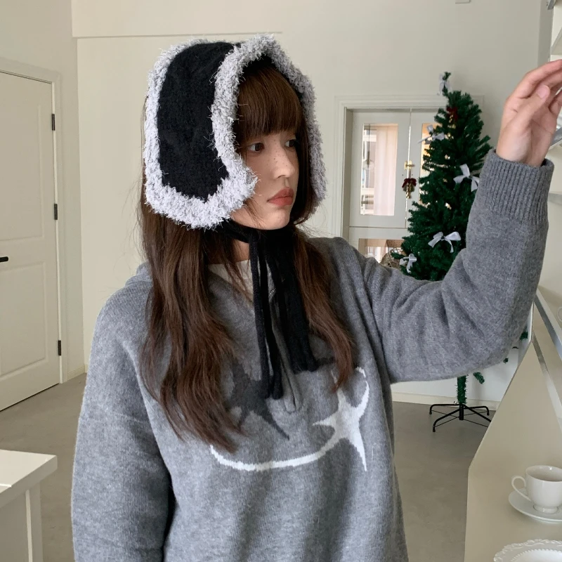 الكورية Ins الرياح أفخم محبوك لطيف الأذن يفشل الشتاء السيدات سميكة الباردة الدافئة الأذن مجموعات الدراجات في الهواء الطلق يندبروف الأذن أدفأ