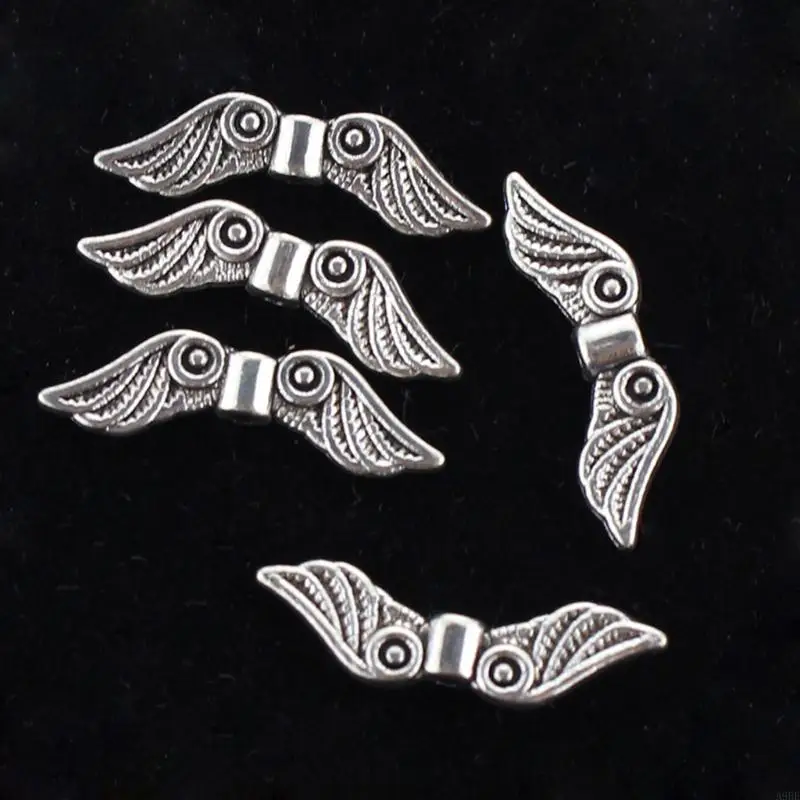 

A9BF 50 Pcs Angel Wing Spacer Metal Charm Beads for Bracelets Necklace Jewellery Making DIY Crafts