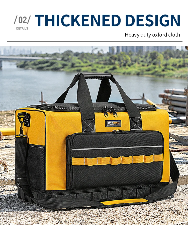 TUFFWORX Werkzeugtasche mit festem Boden, robuste Werkzeugtasche mit mehreren Fächern, Werkzeugtasche mit verstellbarem Schultergurt – Detail 3