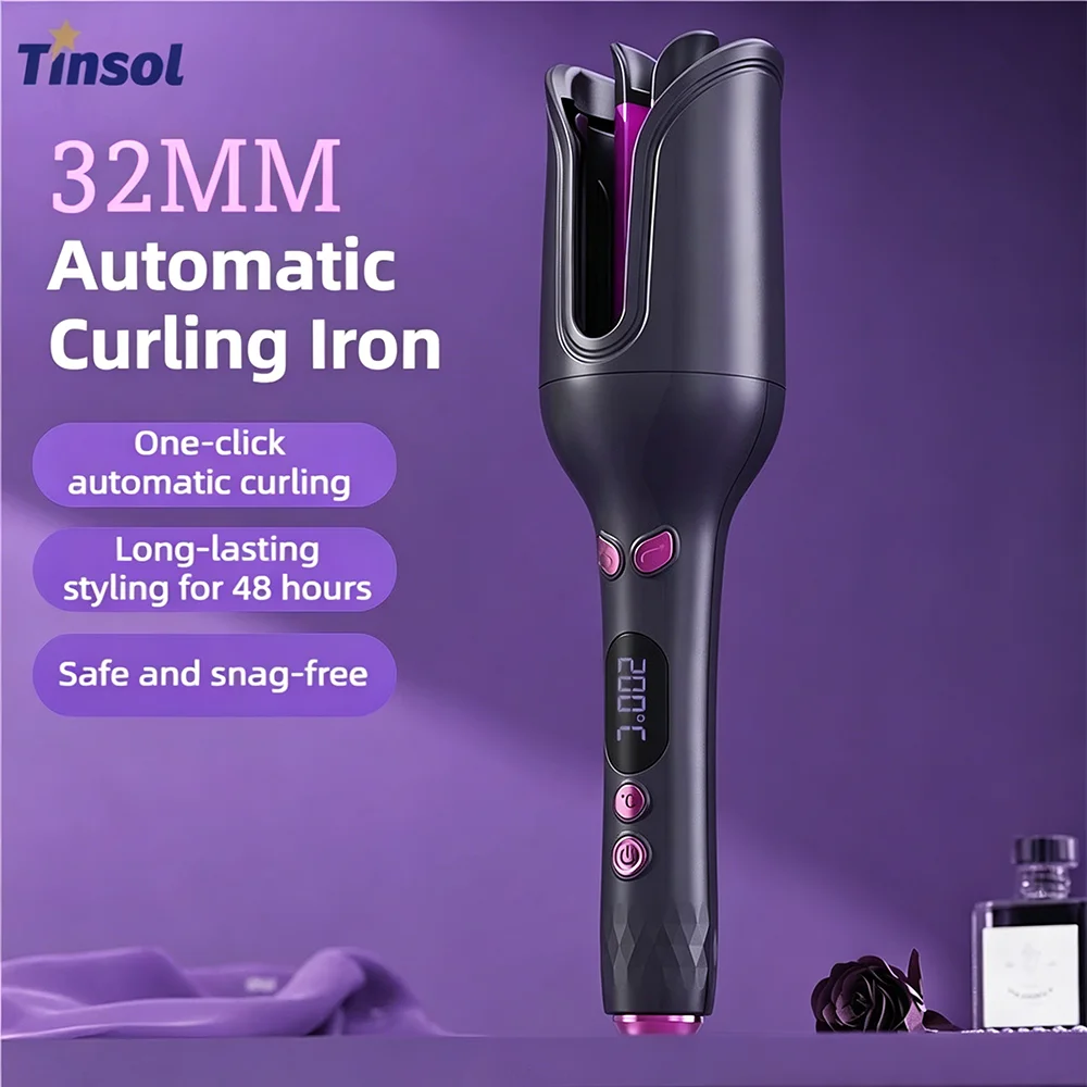 TINSOL Fer à boucler automatique 32 mm à ondes, fer à friser rotatif à ions négatifs, outil de coiffure professionnel