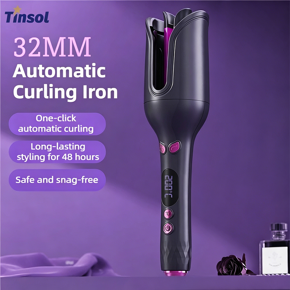  TINSOL 32MM Wave Curling Iron Automatic Curling Iron Negative Ion Air Rotating Curling Wand Professional Styling Tool 