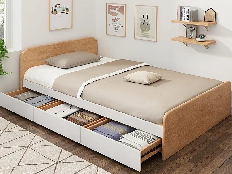 Premium Solid wood leg single bed, double family small unit bedroom furniture, 1.2 meters and 1.5 meters, modern