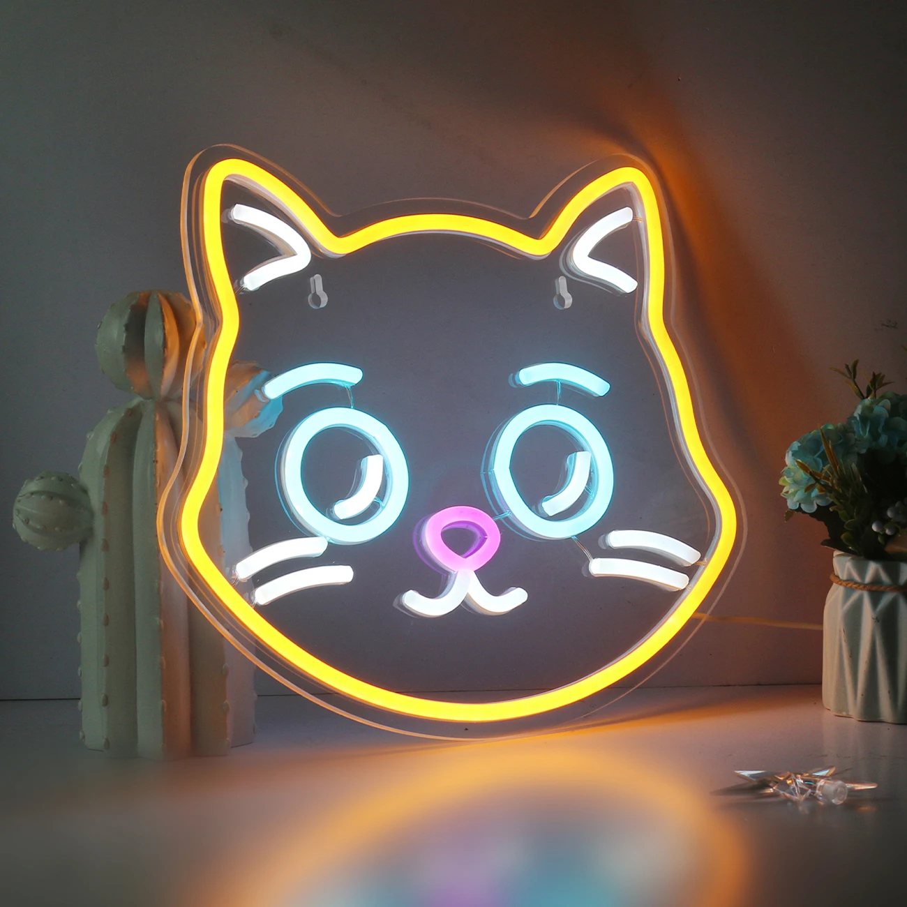 Chi-buy LED Neon cat face USB Powered Neon Signs Night Light 3D Wall Art Bedroom Living Room Decor Lamp Signs