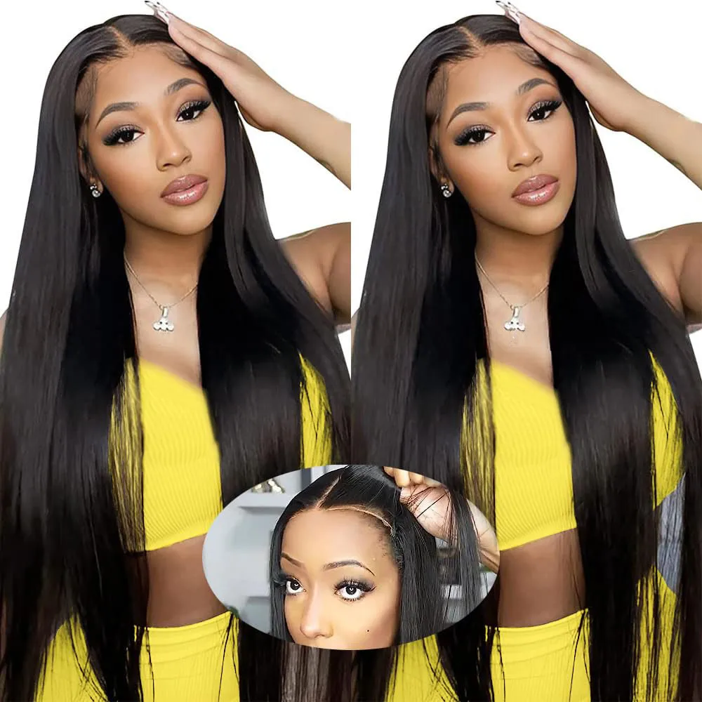 Wear and Go Glueless Wigs Human Hair Pre Plucked Pre Cut Straight Wigs Human Hair 180 Density 4x4Lace Closure Wigs Human Hai