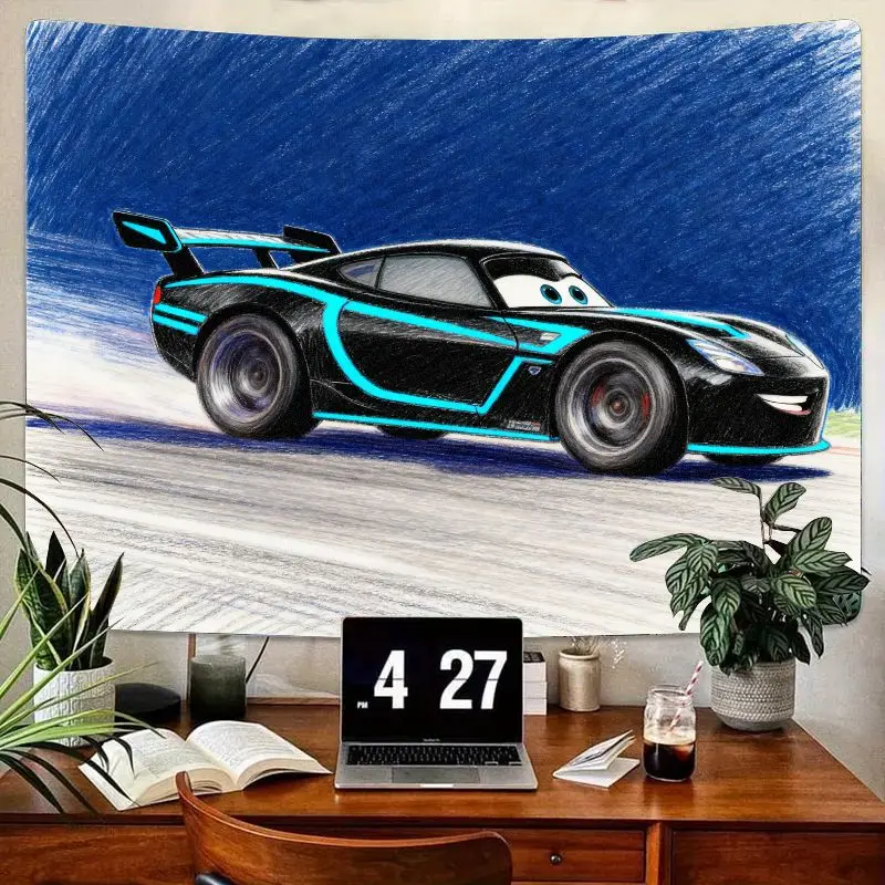 

1PC Disney Pixar Cars Jackson Storm Tapestry, Cool Black Blue Sketch Wall Art, Modern Polyester Decor for Boys Bedroom & Game Ro