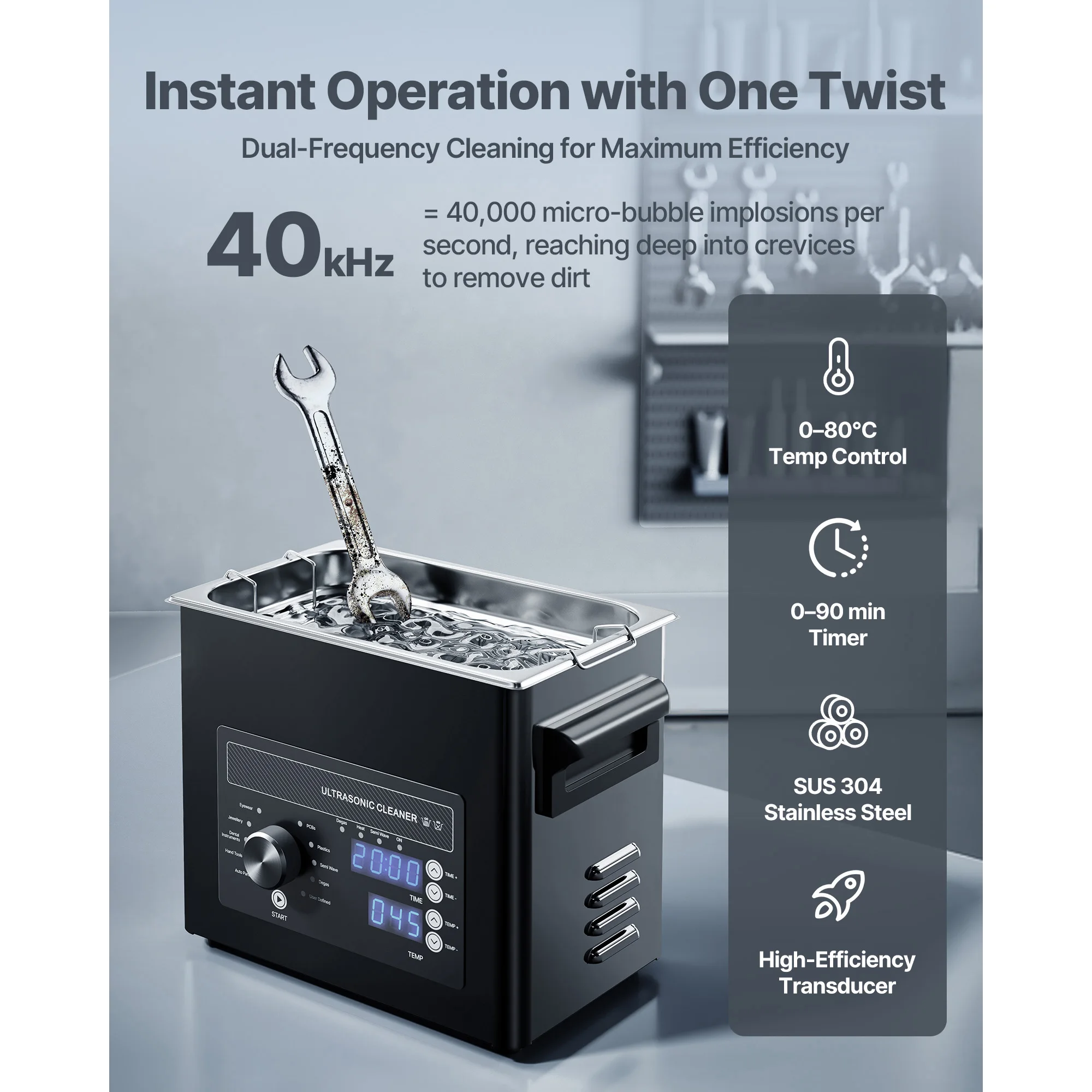 3L Ultrasonic Cleaner, Professional Ultrasonic Cleaner Machine with Knob Control, Stainless Steel Cleaning Machine with Basket and Cleaning Ball, Razors, Jewelry, Coins and More, Designed for Watches