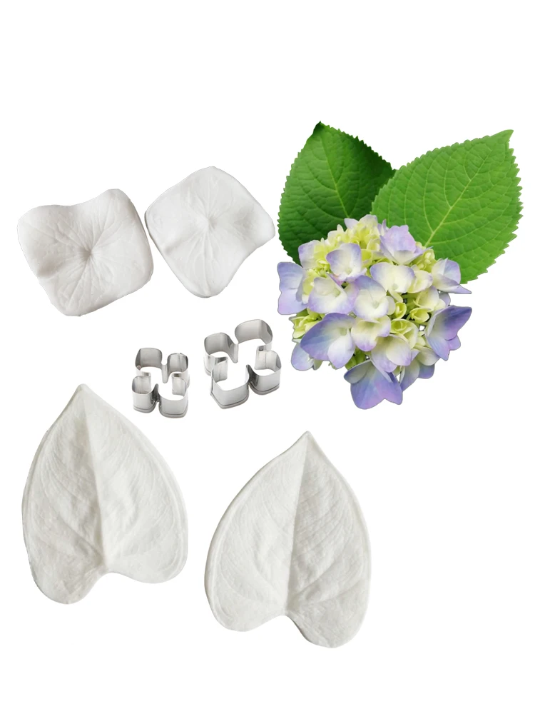 Hydrangea Flower Leaves Veiners& Cutters Silicone Molds For Desserts Round Cake Shape Resin Clay Scented Fondant Forms