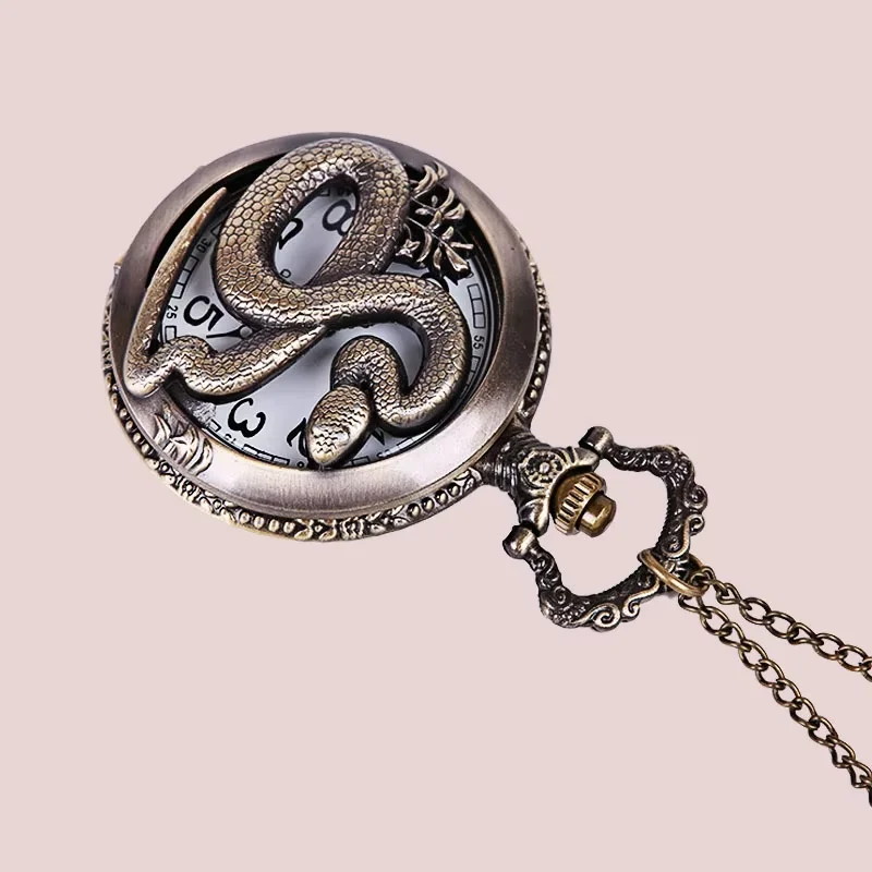 Large fine chain beautiful embossed hollow big python pattern pocket watch Zodiac animal snake classical