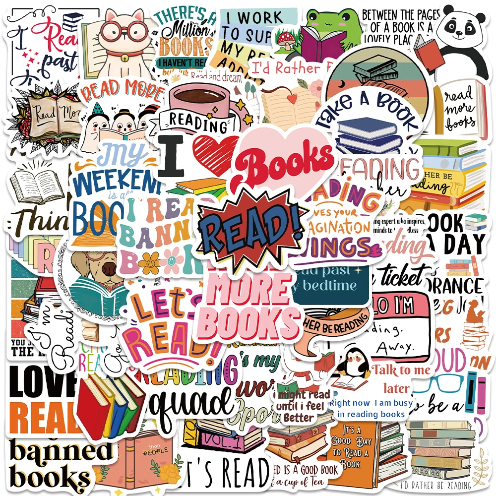 50pcs Creative Bookish Sticker Cartoon Graffiti Decal For Laptop Phone Case Luggage Diary Magazine Decal Sticker DIY Gift
