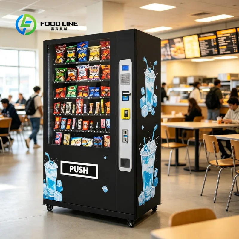 Retail Snack Drink Vending Equipment, Custom Elevator Delivery Design with Complete Banknote, Coin and Card Payment Functions