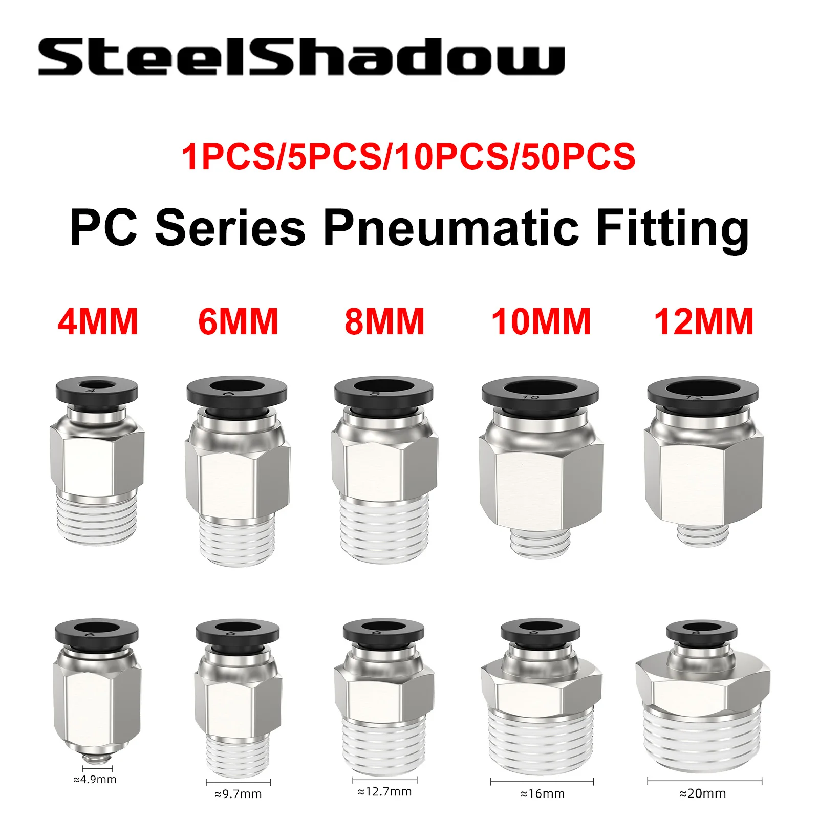 Tracheal Quick Connector PC4-M5/6-01/8-02 Threaded Straight Through Quick Plug Pneumatic Connector External Thread Air Valve