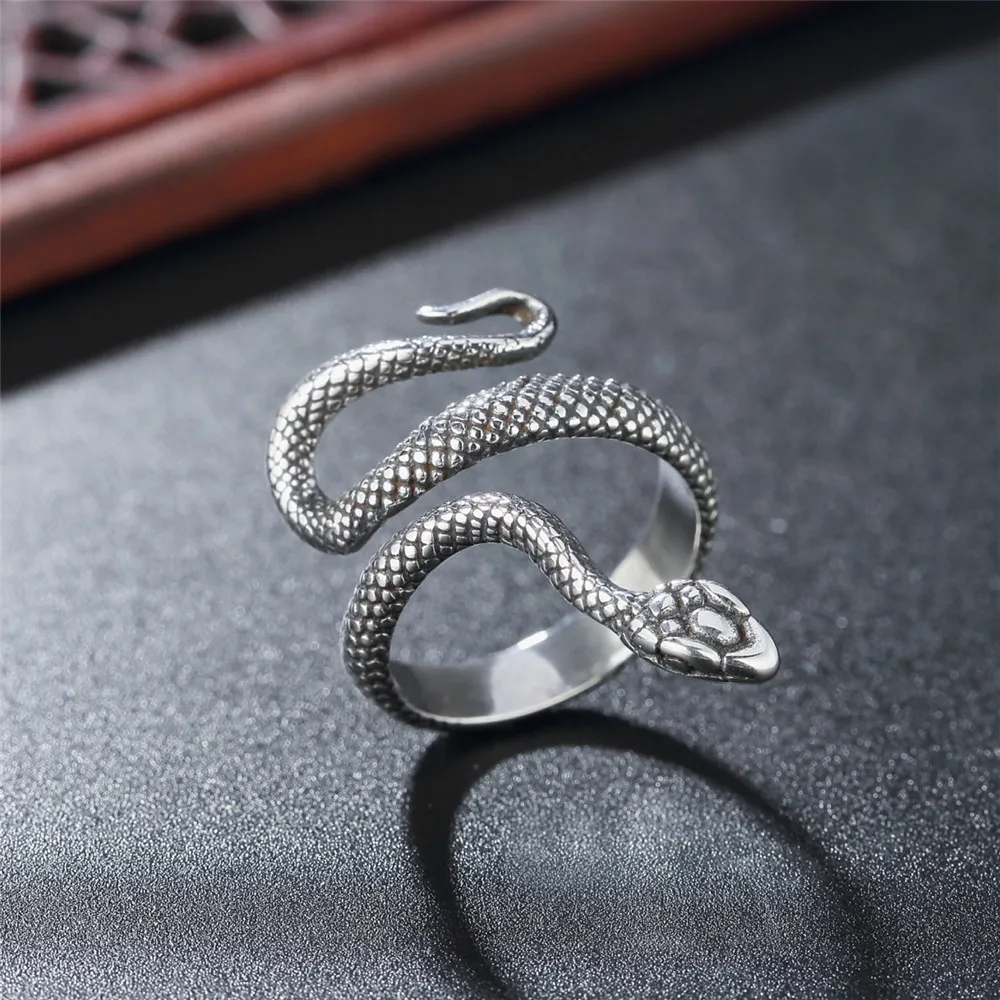 Retro Snake Python Ring For Men Women Silver Color Punk Gothic Alloy Open Ring Handmade Designer Jewelry Unisex Accessories Gift