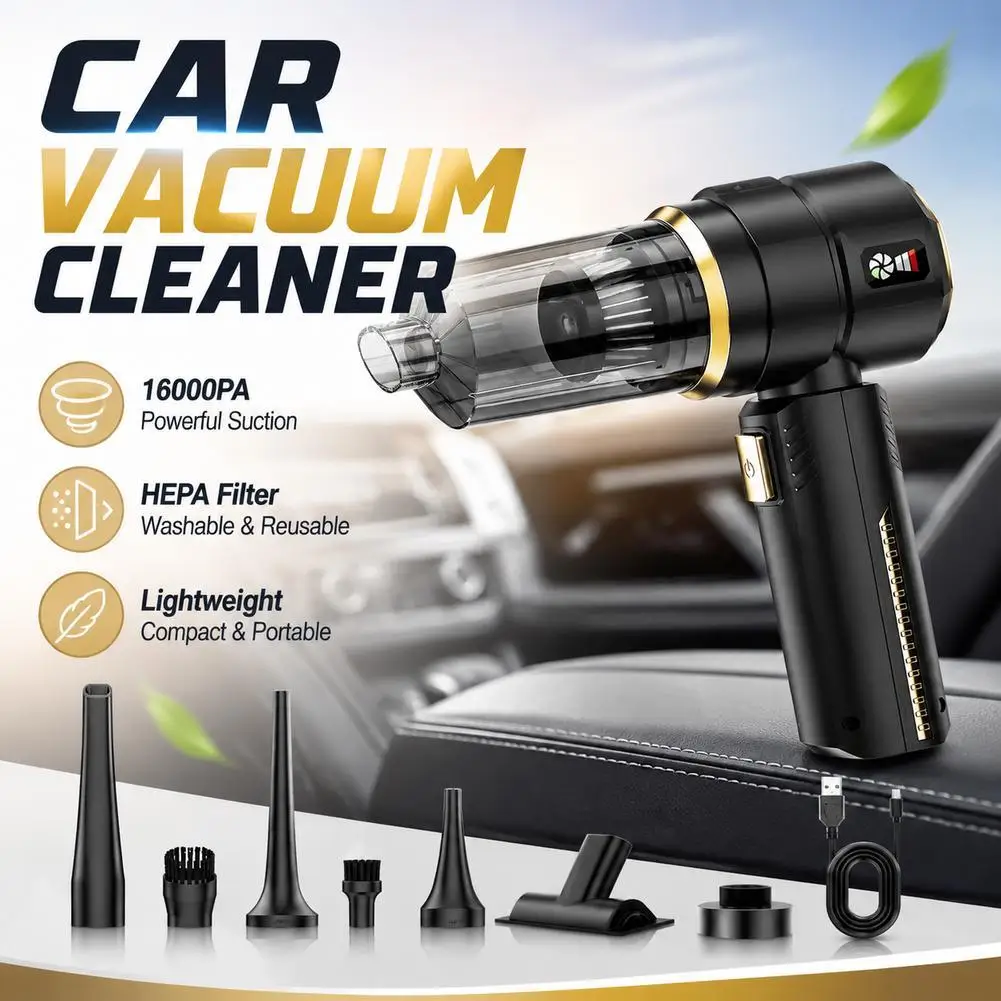 Car Vacuum Cleaner 16000pa High Power Portable Handheld Wireless Brushless Motor Blow Inflate Clean Tool With Type-C Charge