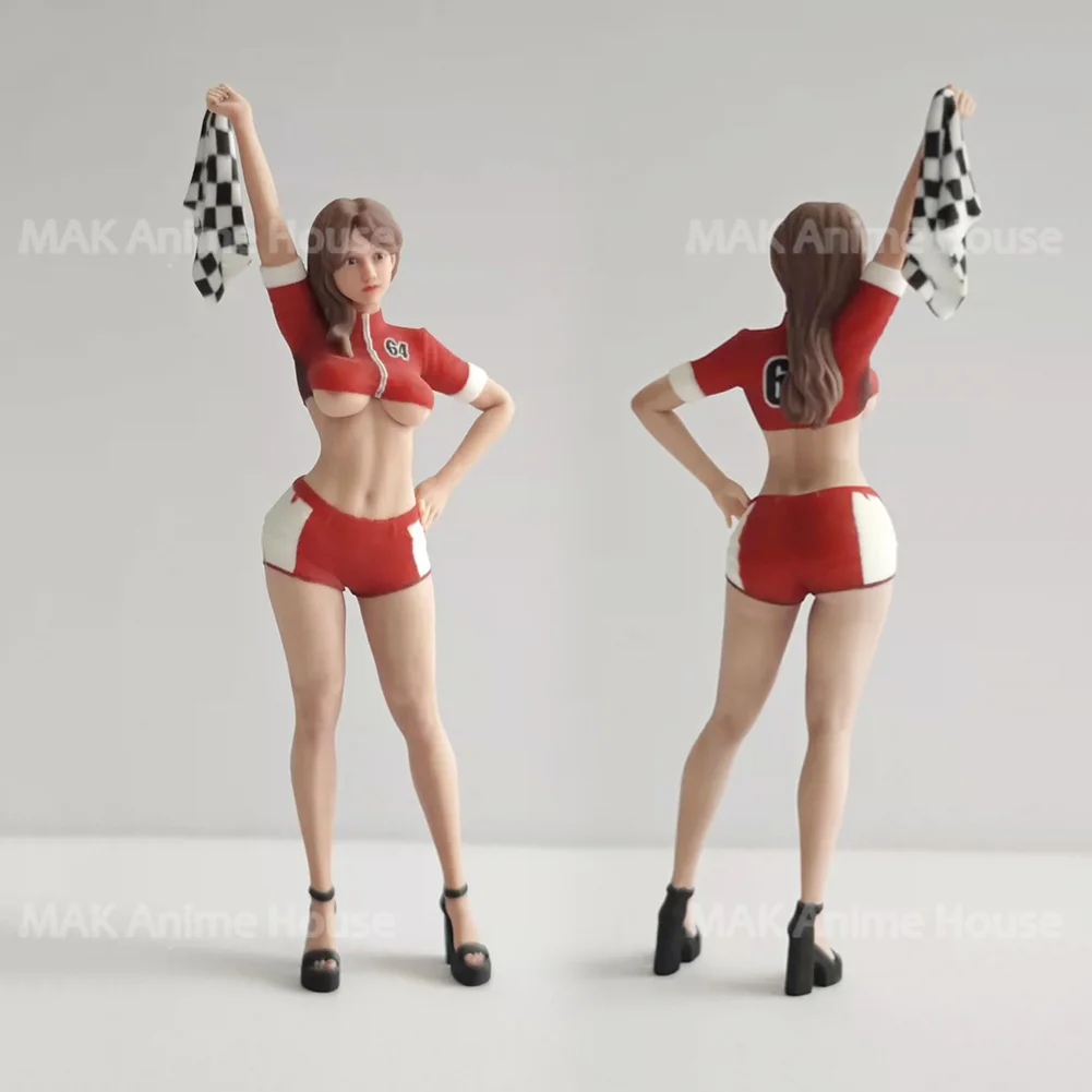 

Exquisite Facial 3D Printing 1/18 1/16 1/12 Sexy Motorcycle Racing Girl Raises Flag Referee Figure Hyperrealism Model Scene Toys
