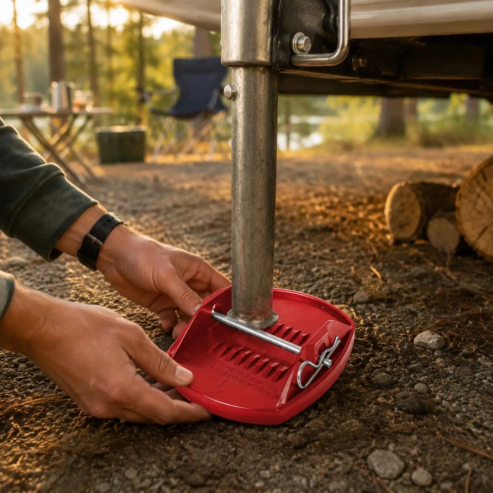 Heavy Duty RV Jack Foot Pad Trailer Support Pad for Stabilizer Jacks on Uneven Terrain with Metal Retaining Rod