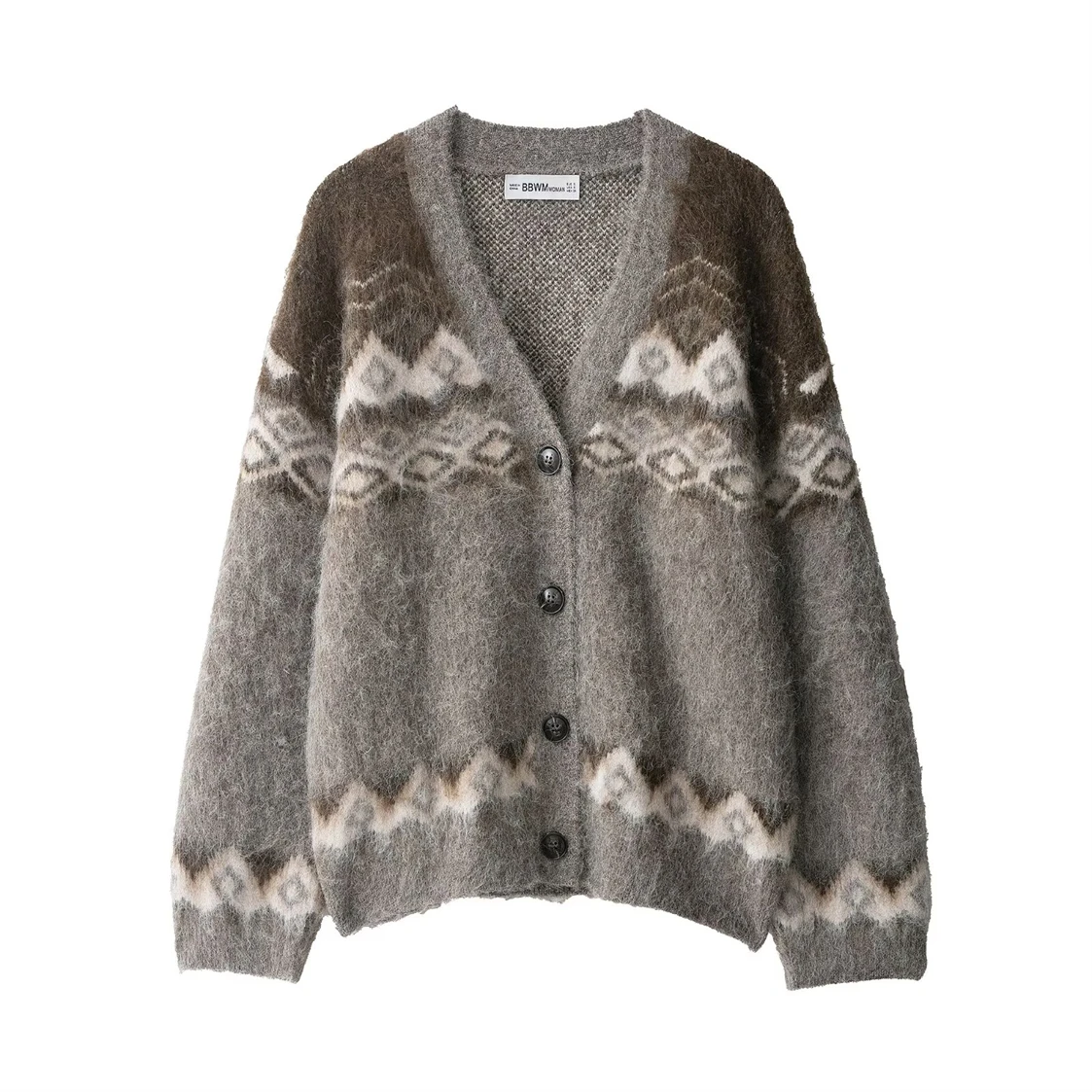 

Women's Casual Fashion Cardigan Sweater Brushed-Effect Jacquard Knit Jacket Spring/Fall 2025 New Arrival