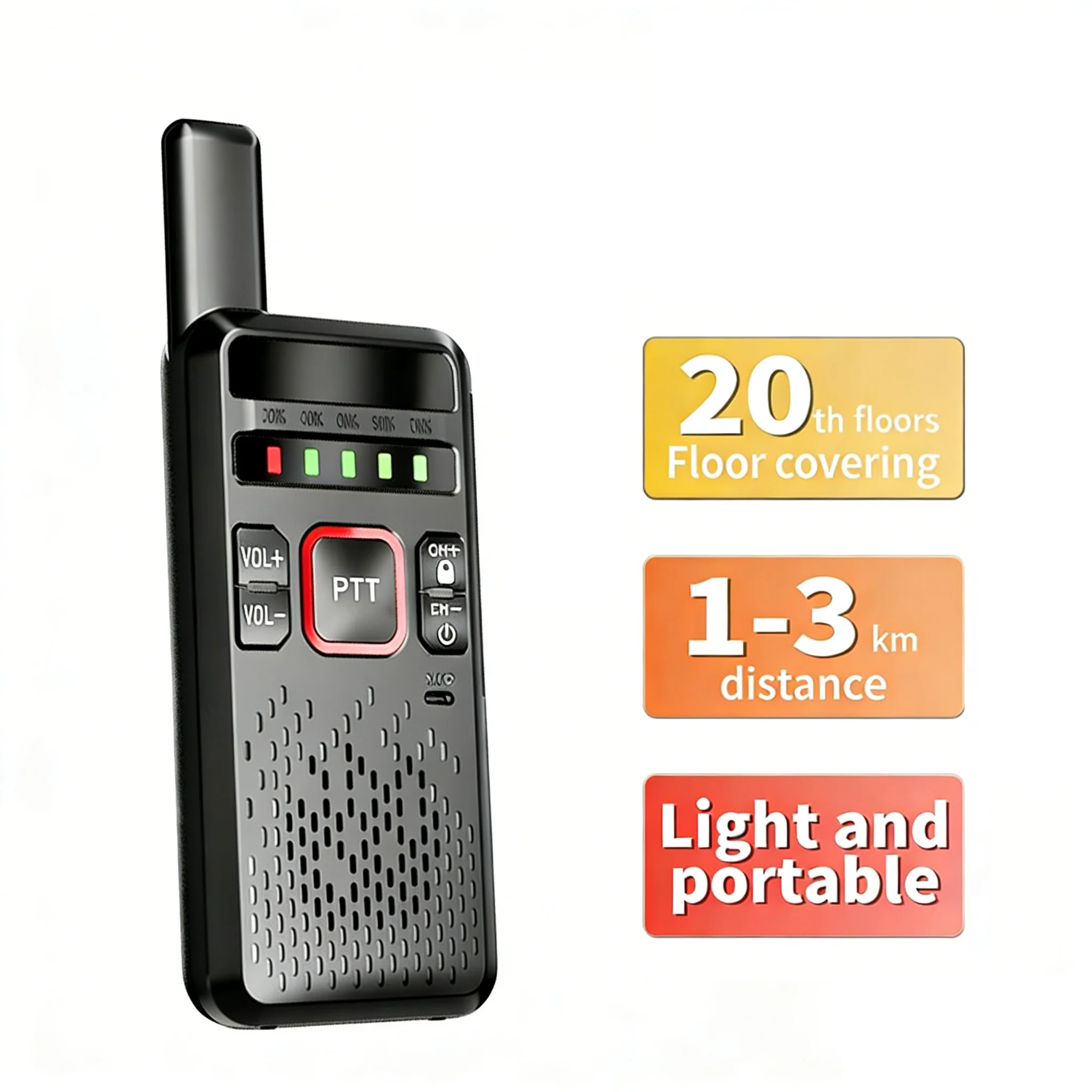 Handheld UHF Walkie-Talkie High-Power Mini FM Radio 5km Communication Two-Way Radio for Outdoor Ham Radio 1.8cm Ultra-thin body