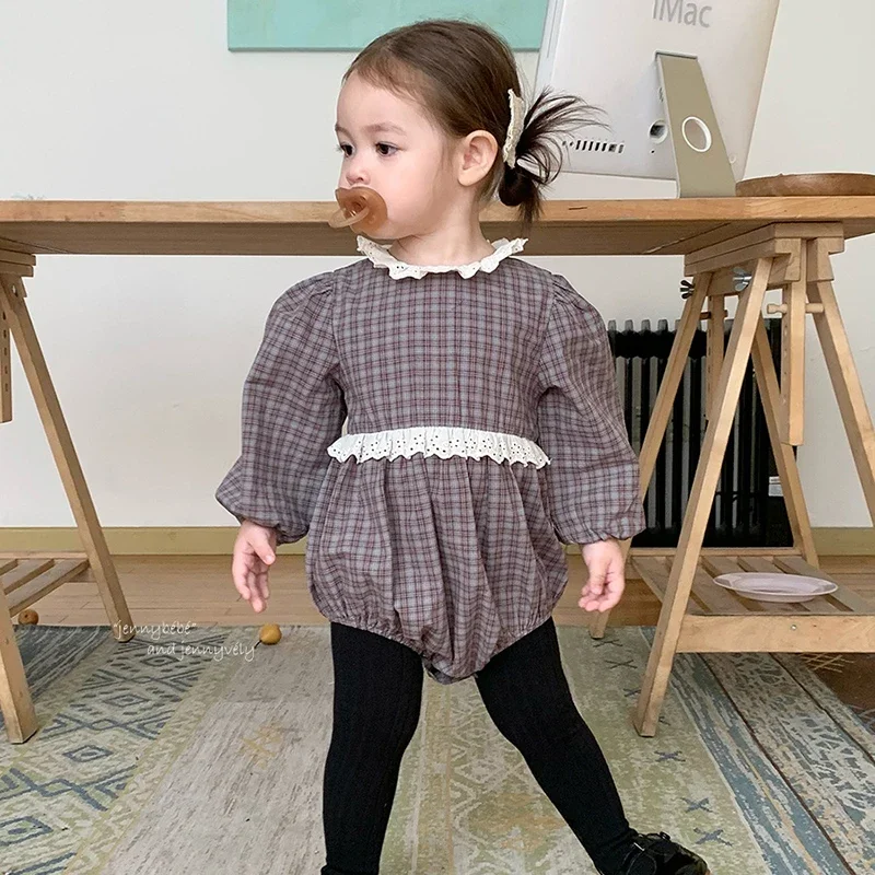 

Новинка 2023 года, осенний костюм для скалолазания в корейском стиле, хлопковая сетка с длинными рукавами, боди для новорожденных девочек, одежда для маленьких девочек 0-24 месяцев