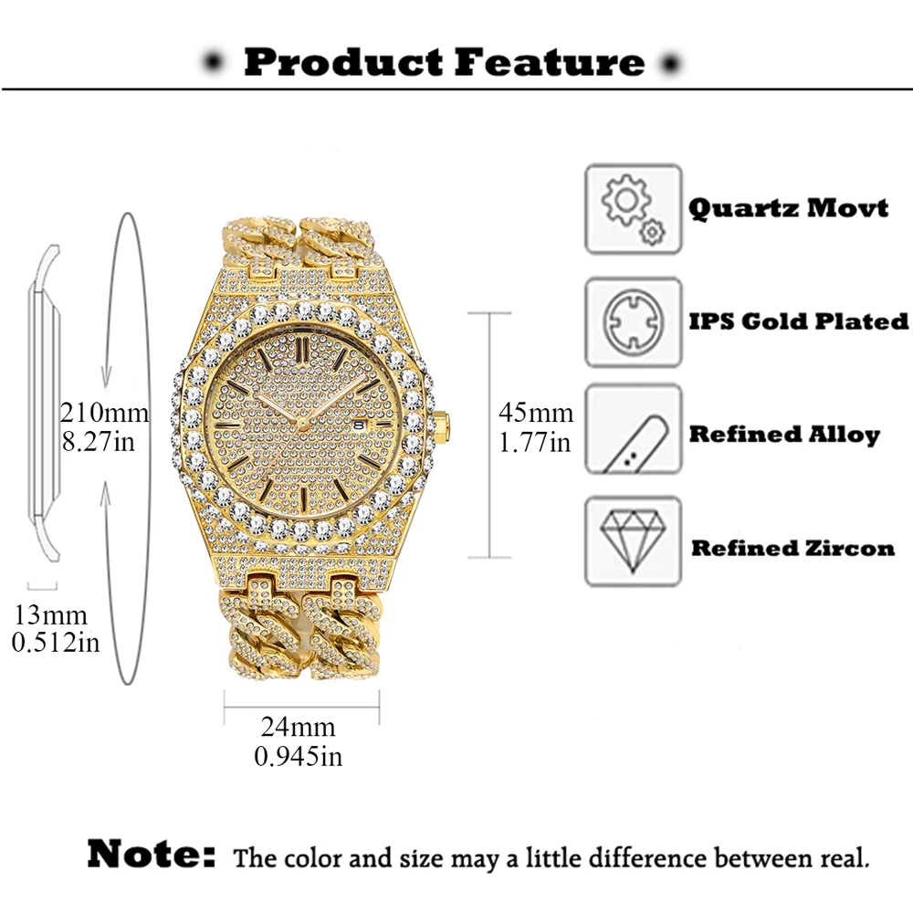 High End Luxury Watches For Men Fashion Full Diamond Quartz Luminous Wristwatches Top Brand Iced Out Bling Crystal Male Clock