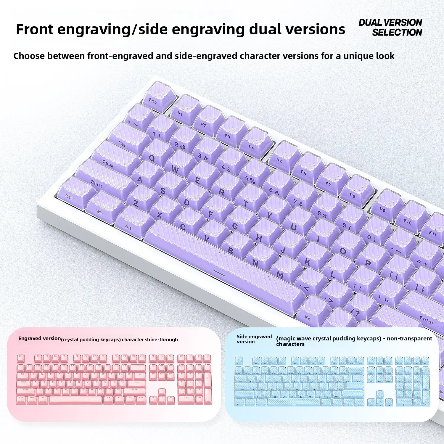 Keycaps Keyboard Mekanik Crystal Jelly dengan Cetak Samping dan Atas, Pola Aliran Lapis Ganda, Profil OEM, 136 Tombol Atas