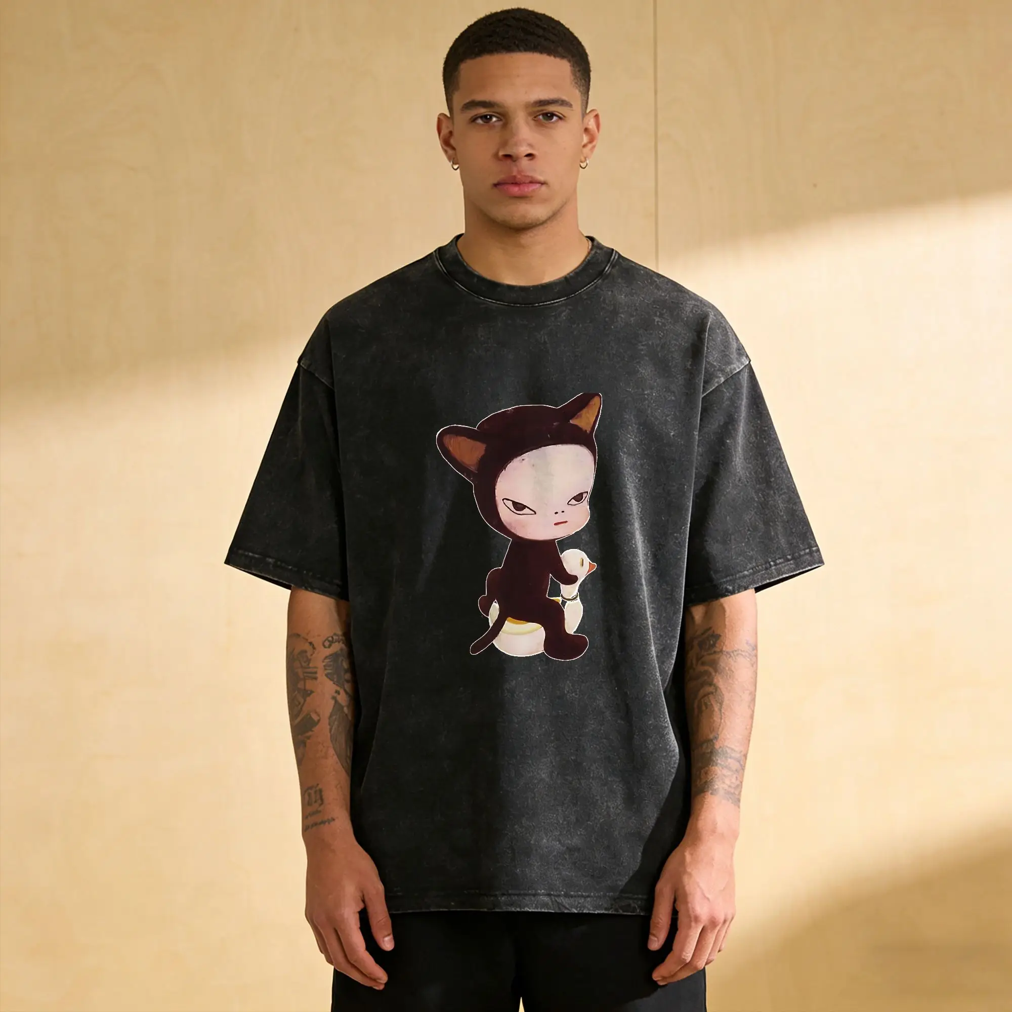 Men Women's T-Shirt Y-Yoshitomo Nara Washed T Shirts Hipster  Beach Tees Y2K Classic Design Cotton Clothing Birthday Gift