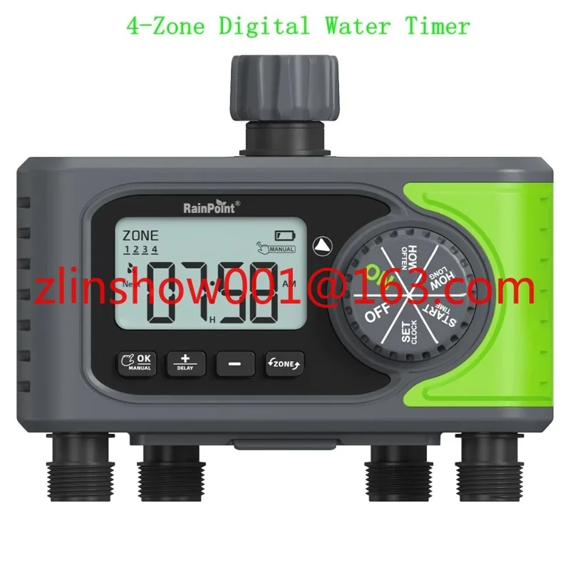 

Rainpoint Digital Water Timer Rain Delay 4-Zone Manual Watering Programmable Sprinkler Lawn Pool Garden Hose 3/4" Outlet Timers