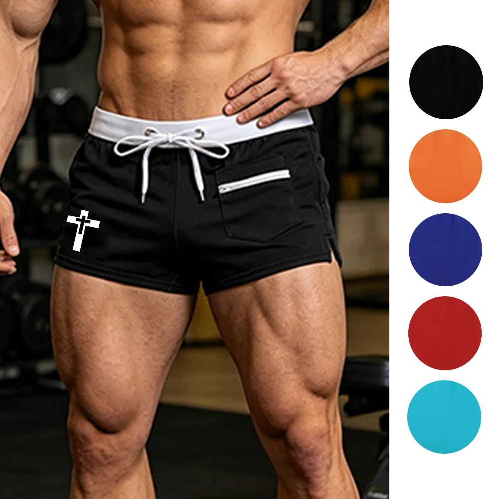 

Men's Quick Dry Beach Swim Trunks Elastic Drawstring Waistband Front Zipper Pocket Casual Swimwear Shorts Minimalist Cross Print