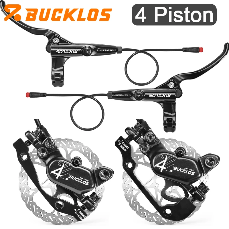 

BUCKLOS Power Off Electric Bicycle Hydraulic Brakes Set 4 Piston E-Bike Hydraulic Disc Brake Set Oil Pressure Scooter Bike Brake