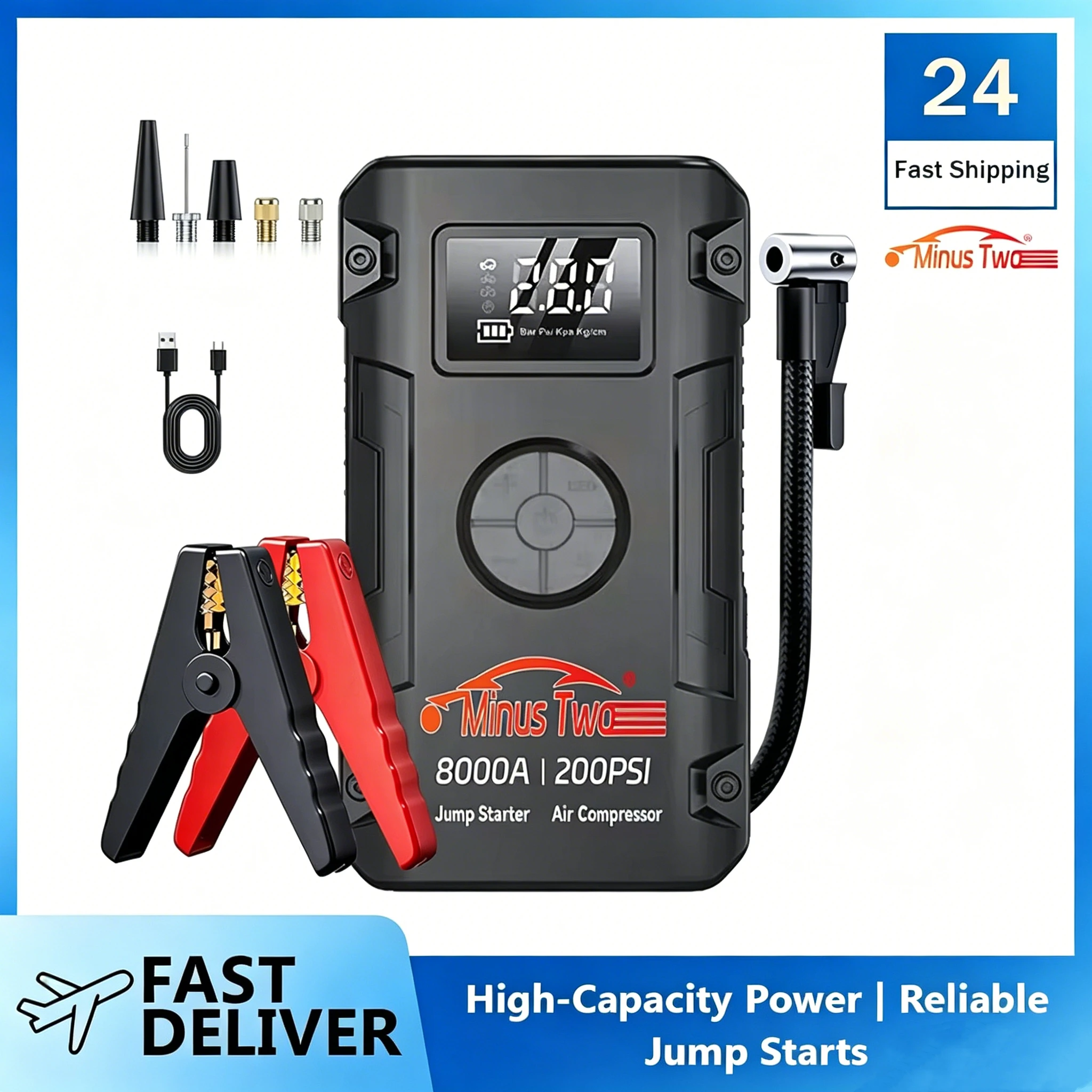 Compact Multifunctional Car Jump Starter 150PSI Air Inflator Booster Portable Power Bank