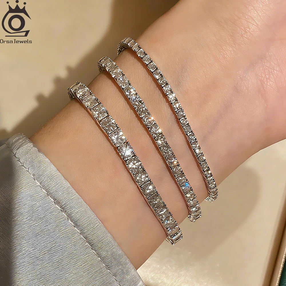 

ORSA JEWELS Роскошный браслет-цепочка с цирконами 2 мм и 3 мм, инкрустированный камнями, женский браслет из стерлингового серебра 925 пробы, сверкающие аксессуары SB61