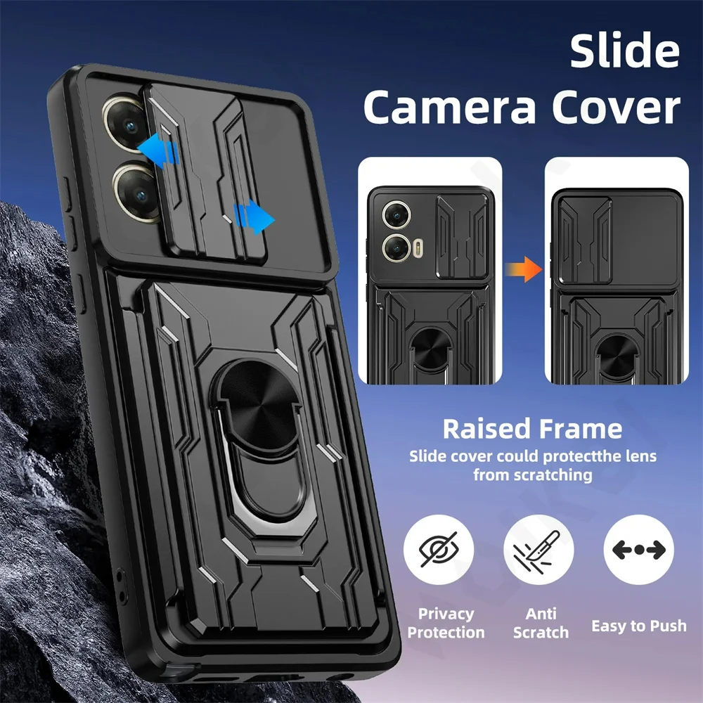 Case For Motorola Moto Edge 60 50 Pro Fusion 40 Neo G86 G56 5G 4G ProCard Holder Slide Camera Ring Stand Armor Kickstand Cover