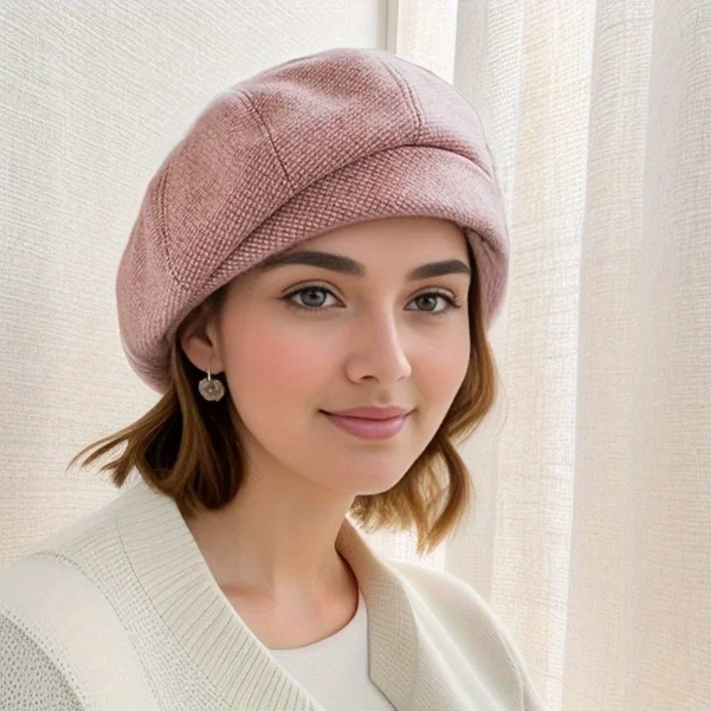 2024 Simple Women  Beret for Elegant Lady Winter Female Cotton Hats Plaid Vintage Octagonal Casual Autumn Cap