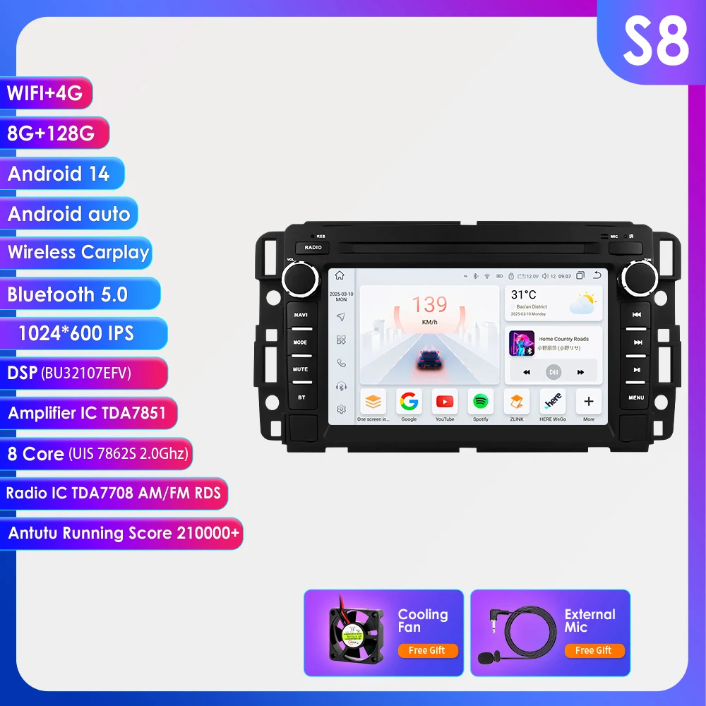 Hizpo 2Din Android 14 Auto-Multimediaplayer Radio für GMC Chevrolet Chevy Yukon Tahoe Suburban Sierra Acadia Automotivo GPS-Navigation