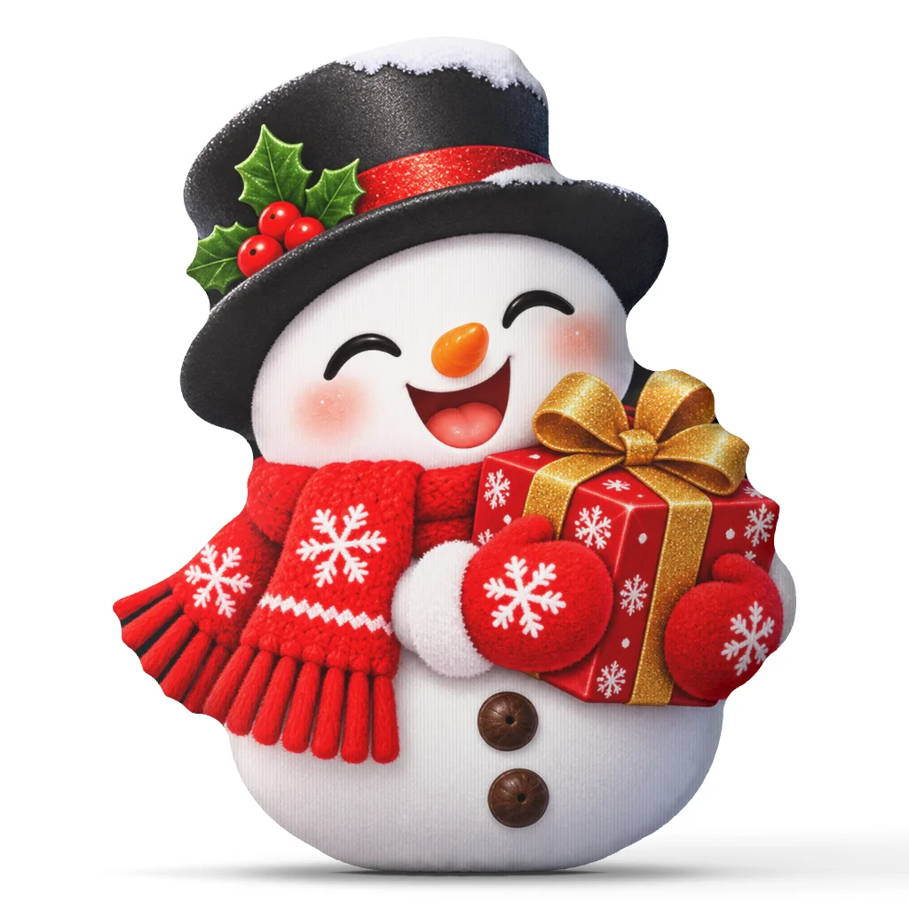 Snowman with Black Top Hat and Red Gift Box Shaped Pillow Cushion Irregular Stuffed Throw Pillows for Sofa Home Decoration Gift
