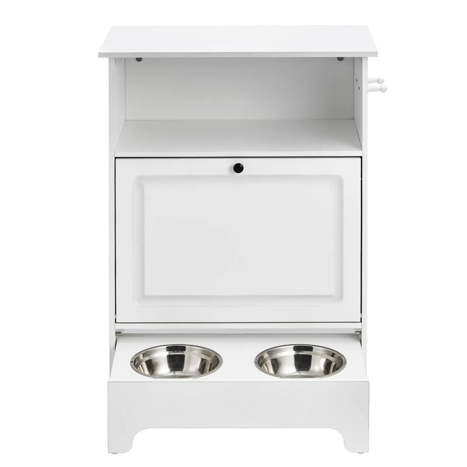 Pet Feeding Station with 2 Stainless Steel Bowls, Elevated Dog Storage, Food and Feeder Tilt Out Cabinet, Toy Organizer, for