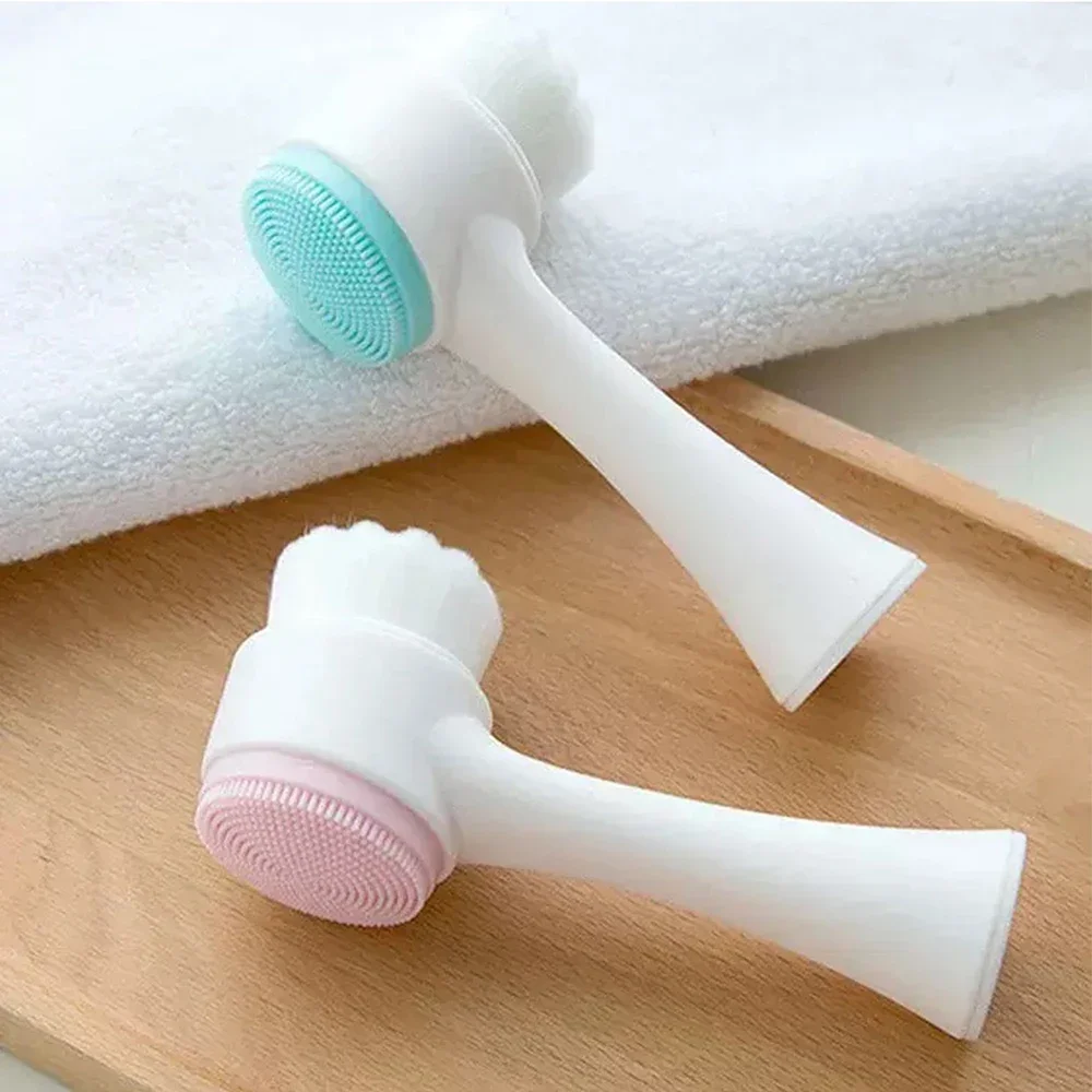 1 Stück 2-in-1 Gesichtsreinigungsbürste Manuelle Silikon Doppelseitige Weiche Gesichtswaschbürste mit Borsten Peeling Hautpflege