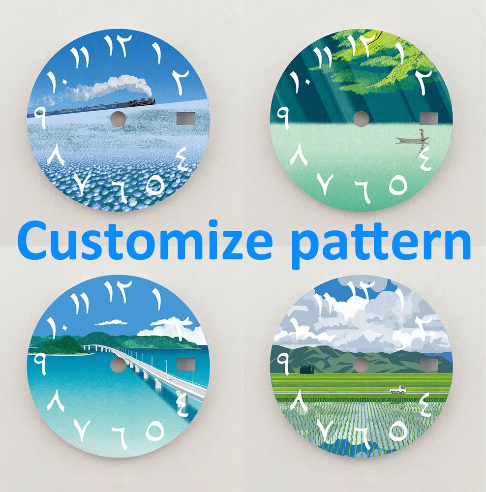 Nh35 dial cenário natural dial 28.5mm algarismos árabes dial caber nh35/36 movimento relógio peças de reposição acessórios logotipo personalizado