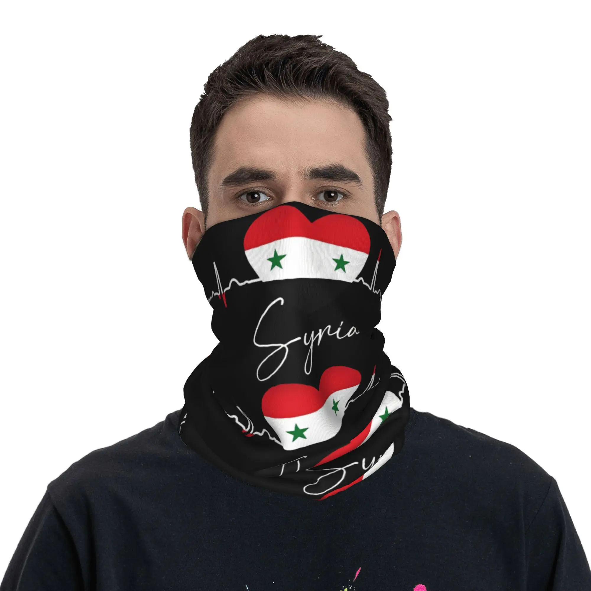 

Syria Flag Heartbeat Flag Of Syria Bandana Neck Cover Printed Wrap Scarf Warm Face Mask Hiking Unisex Adult Washable