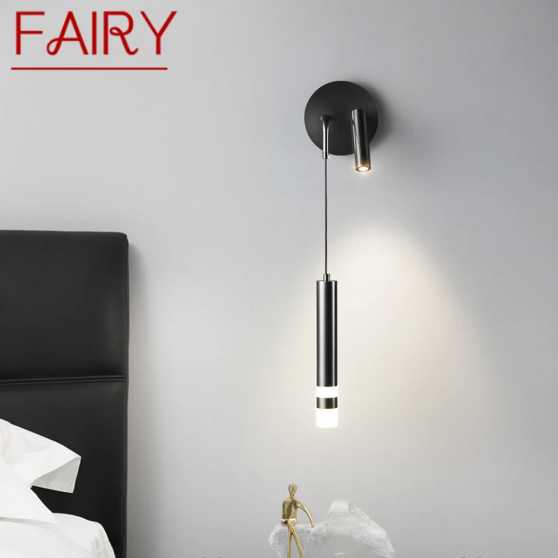 

FAIRY Modern Black Copper Bedsid Light LED Simply Creative Brass Wall Lamp for Home Living Bed Room