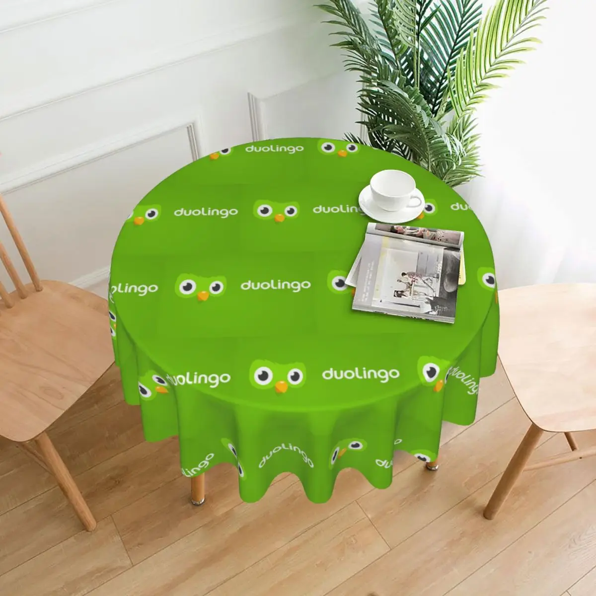 Duolingo Owl Duo Waterproof Round Tablecloth Oilproof Table Cloth for Kitchen Events Dining Table Cover 60 inches