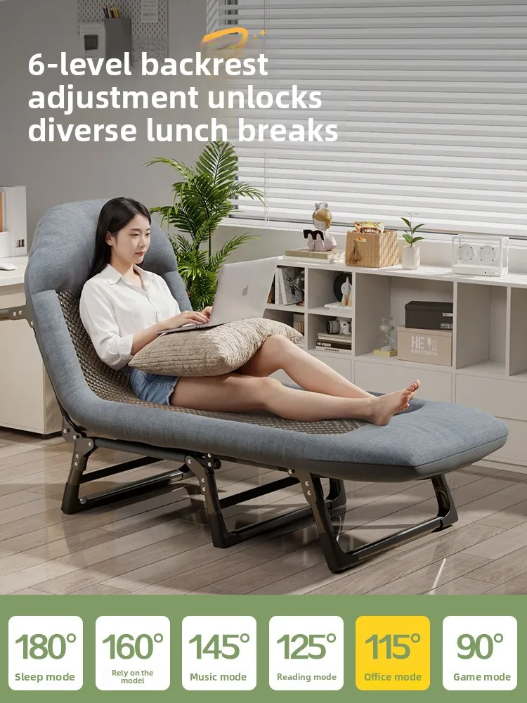 Single Folding Bed For Office Nap Foldable Camping Cot 2 In 1 Folding Lounge Chair Easy Portable