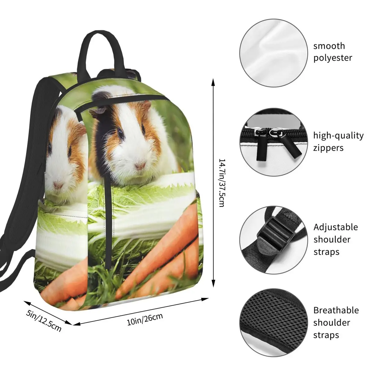 Guinea Pig Eating Vegetables Backpack Student BookBag Children School Bag Computer Shoulder Bags Men Women